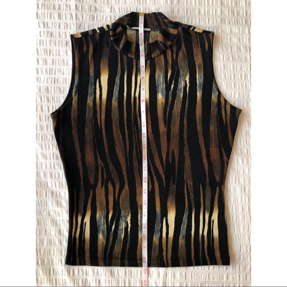 High Neck Warm Toned Zebra Print Sleeveless Shirt - Picture 4 of 6